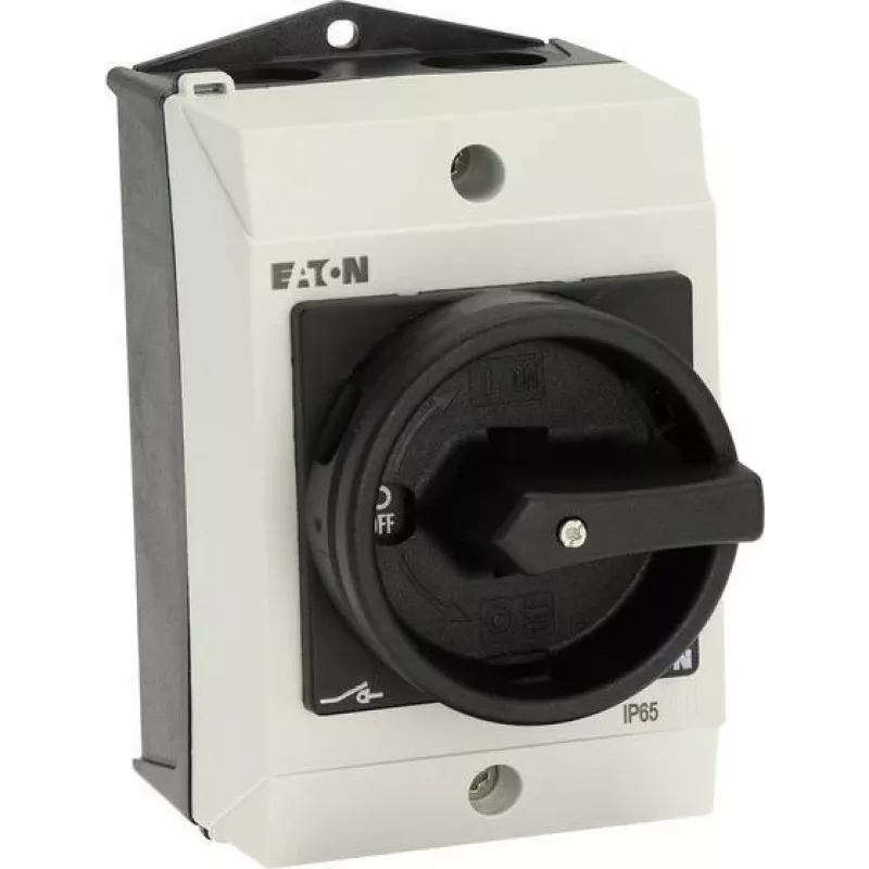 Eaton T0-1-102/I1/SVB-SW Interruptor principal 2 polos, 20 A, 690 V AC, empuñadura negra, placa frontal blanca 207144
