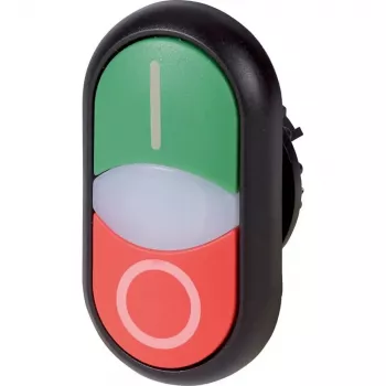 Eaton M22S-DDL-GR-X1/X0 accionamiento de pulsador luminoso, momentáneo, lente verde, collar de plástico negro, montaje 22,5 mm, IP66/IP67/IP69K 216701