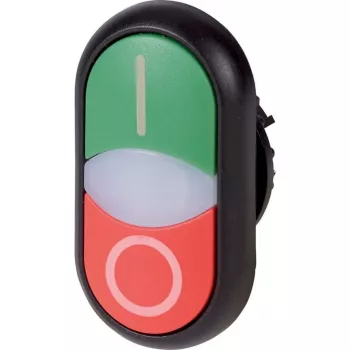 Eaton M22S-DDL-GR-X1/X0 accionamiento de pulsador luminoso, momentáneo, lente verde, collar de plástico negro, montaje 22,5 mm, IP66/IP67/IP69K 216701