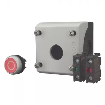 Eaton M22-D-R-X0/KC11/I actuador de pulsador con bloque de contactos, rojo, titanio, plástico, IP66/IP67/IP69 216521