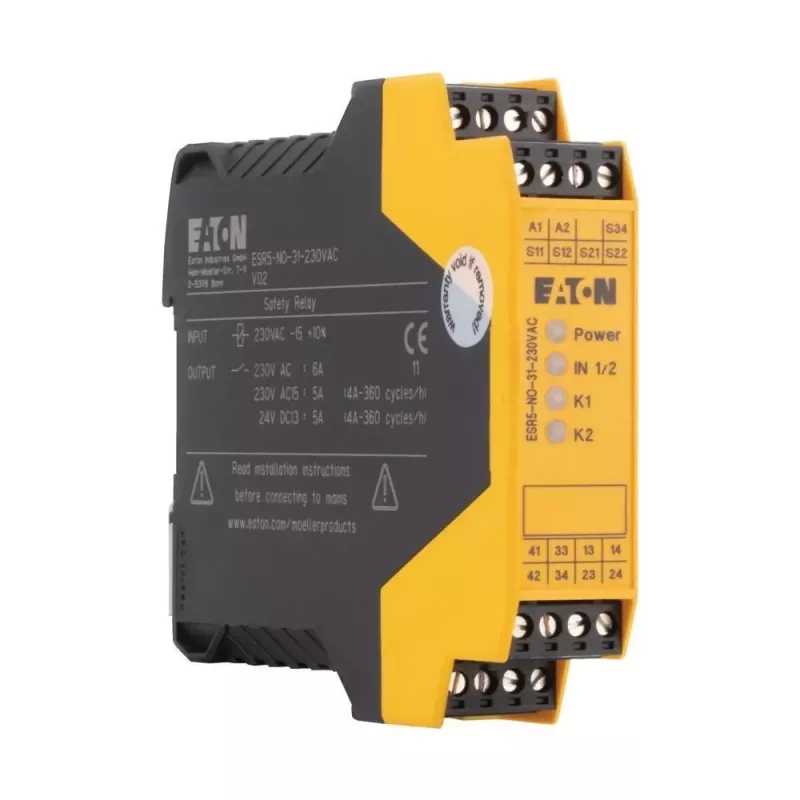 Eaton ESR5-NO-31-230VAC relé de seguridad, 230V AC, 3 contactos de seguridad NA, 1 contacto auxiliar NC, carril DIN 119380