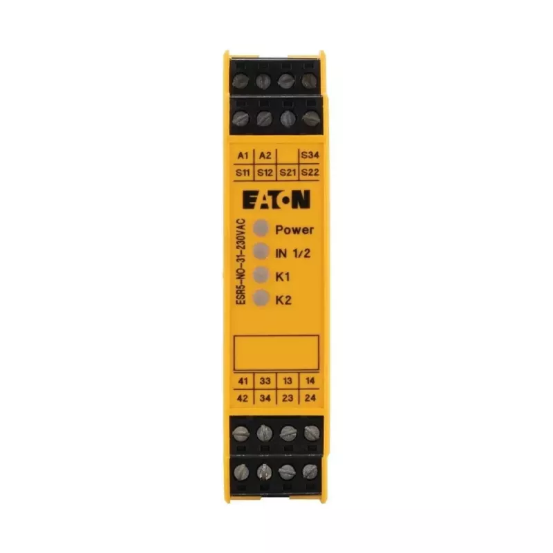 Eaton ESR5-NO-31-230VAC relé de seguridad, 230V AC, 3 contactos de seguridad NA, 1 contacto auxiliar NC, carril DIN 119380