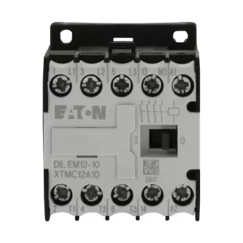 Eaton DILEM12-10 minicontactor, 3 polos, 12 A, bobina 230 V 50 Hz / 240 V 60 Hz, 1 contacto auxiliar NA, IP20, negro/blanco 127075