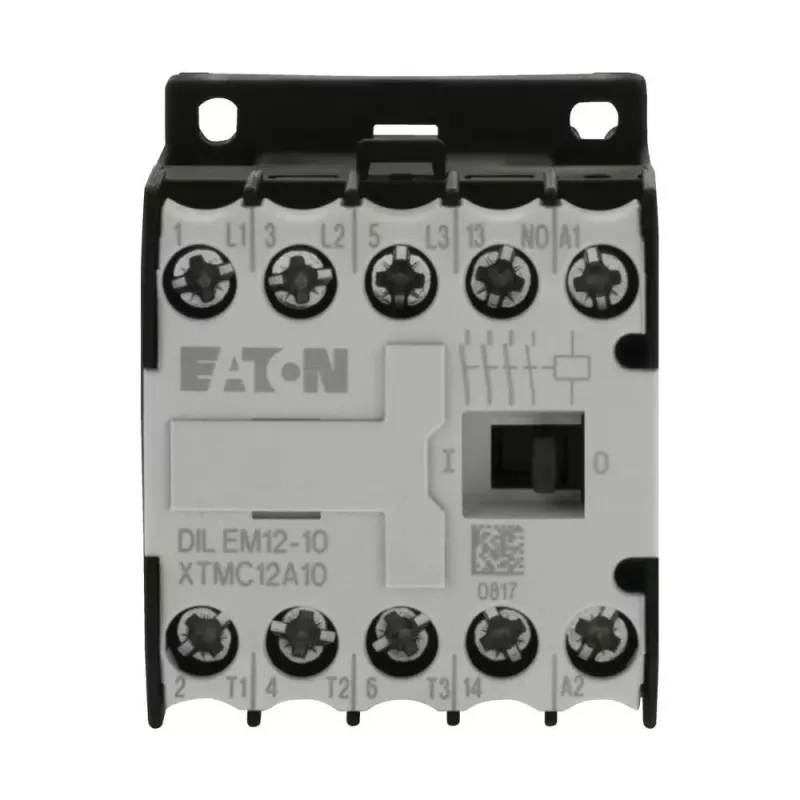 Eaton DILEM12-10 minicontactor, 3 polos, 12 A, bobina 230 V 50 Hz / 240 V 60 Hz, 1 contacto auxiliar NA, IP20, negro/blanco 127075