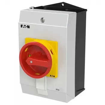 Eaton P1-25/I2H/SVB/HI11 interruptor principal 3 polos 25 A, 690 V AC, IP65, montaje en superficie, empuñadura giratoria roja/amarilla 226902