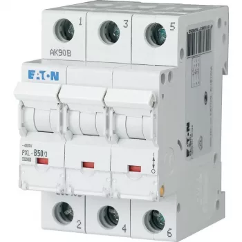 Eaton PXL-C50/3 interruptor automático magnetotérmico, 3 polos, característica C, 50 A, 400 V AC, 10 kA, carril DIN 236431