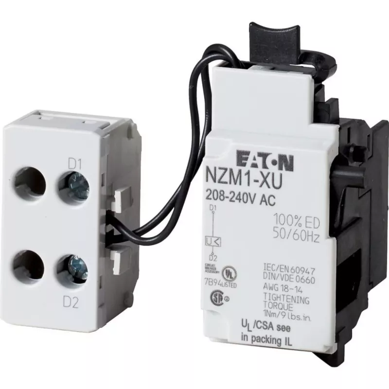 Eaton disparador de subtensión con bloque de bornes de montaje lateral para interruptores automáticos NZM1 (259442)