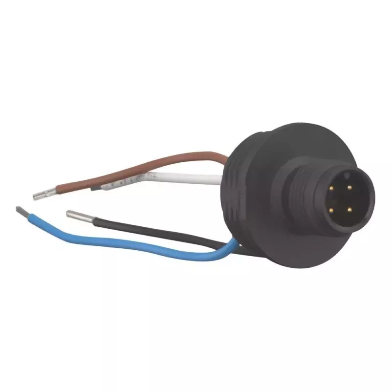 EATON conector macho recto M12 codificado A de 4 polos, conexión por tornillo, IP65/IP67, 230V/4A, carcasa de PBT, contactos dorados, cable 4-6mm 266135