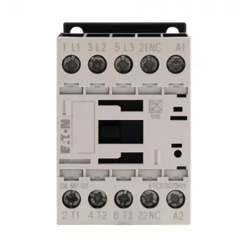 Eaton DILM7-01 contactor, tripolar, 7 A, bobina 230 V AC 50 Hz / 240 V AC 60 Hz, 1 contacto auxiliar NC 276585