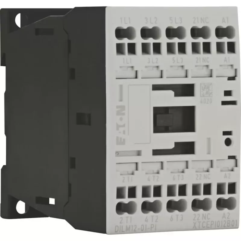 EATON DILM12-199244 contactor de potencia tripolar, 12 A, bobina 230 V 50 Hz / 240 V 60 Hz, 1 contacto auxiliar NO, bornes de tornillo