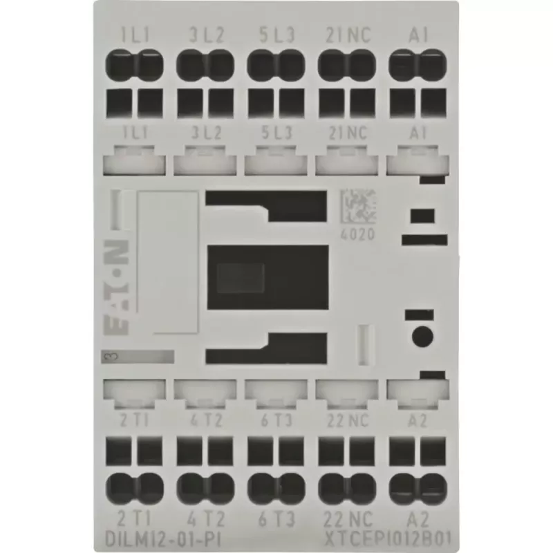 EATON DILM12-199244 contactor de potencia tripolar, 12 A, bobina 230 V 50 Hz / 240 V 60 Hz, 1 contacto auxiliar NO, bornes de tornillo
