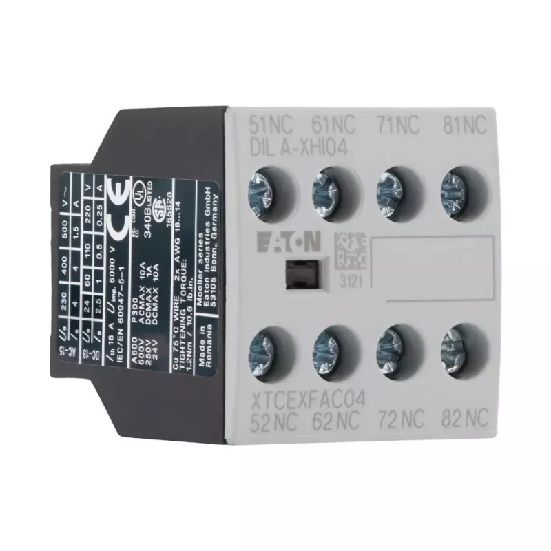 Eaton DILA-XHI04 bloque de contactos auxiliares, 4 polos, 2NO+2NC, montaje frontal, bornes de tornillo, negro/blanco 276424