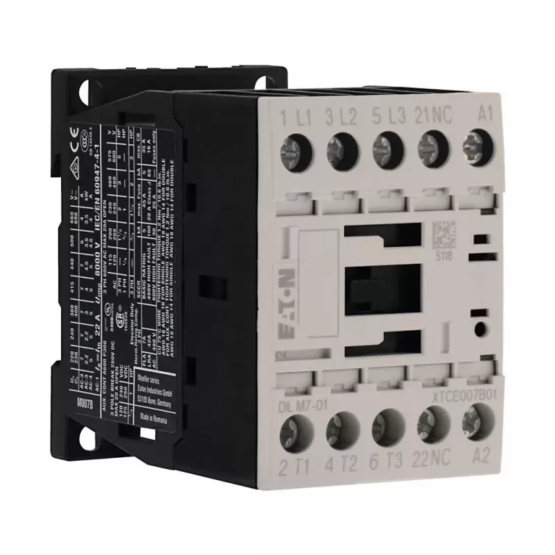 Eaton DILM7-01 contactor de potencia, bobina 24 V AC, 3 polos, 7 A, 1 contacto auxiliar NC 276572