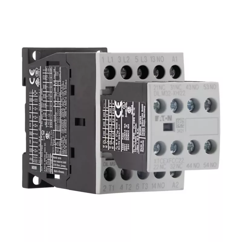 Eaton DILM9-32 contactor de potencia, 3 polos, 9 A, bobina 230 V AC, 1 contacto auxiliar NA, IP20 276795