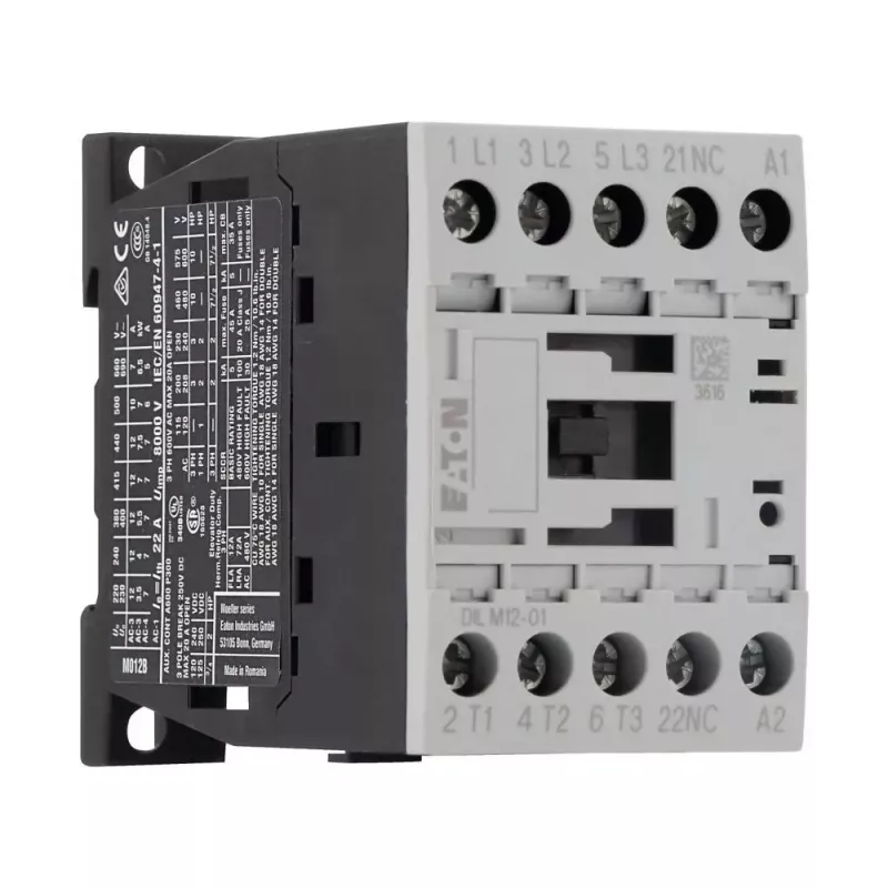Eaton DILM12-01 contactor de motor de 3 polos, bobina 230 V AC / 240 V AC, 12 A, 1 contacto auxiliar NC 276865