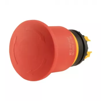 Eaton M22-PVT45P pulsador de parada de emergencia, seta, 45 mm, botón rojo, aro amarillo, desbloqueo por tracción 121462