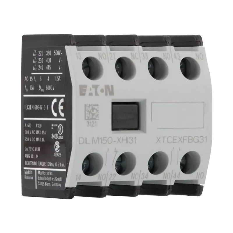 Eaton DILM150-XHI31 bloque de contactos auxiliares, 3NO+1NC, montaje frontal, bornes de tornillo 277949