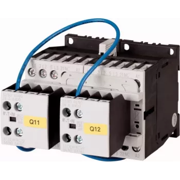 EATON contactor inversor 4 kW 400 V AC, bobina 230 V 50 Hz, 3 polos, 2NO+2NC, carril DIN 278086