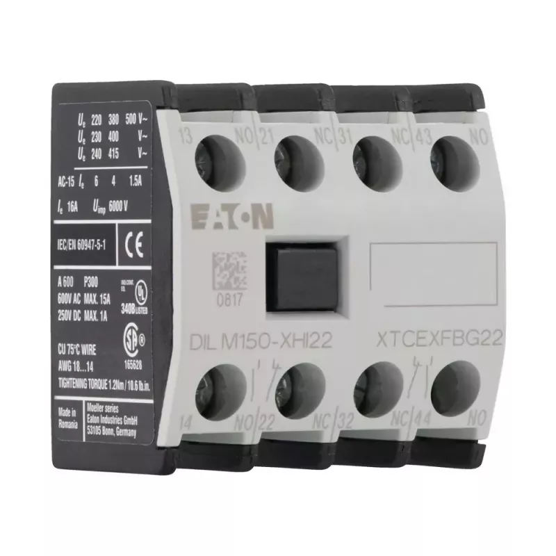 Eaton DILM150-XHI22 bloque de contactos auxiliares, 2NO+2NC, montaje frontal, bornes de tornillo 277950