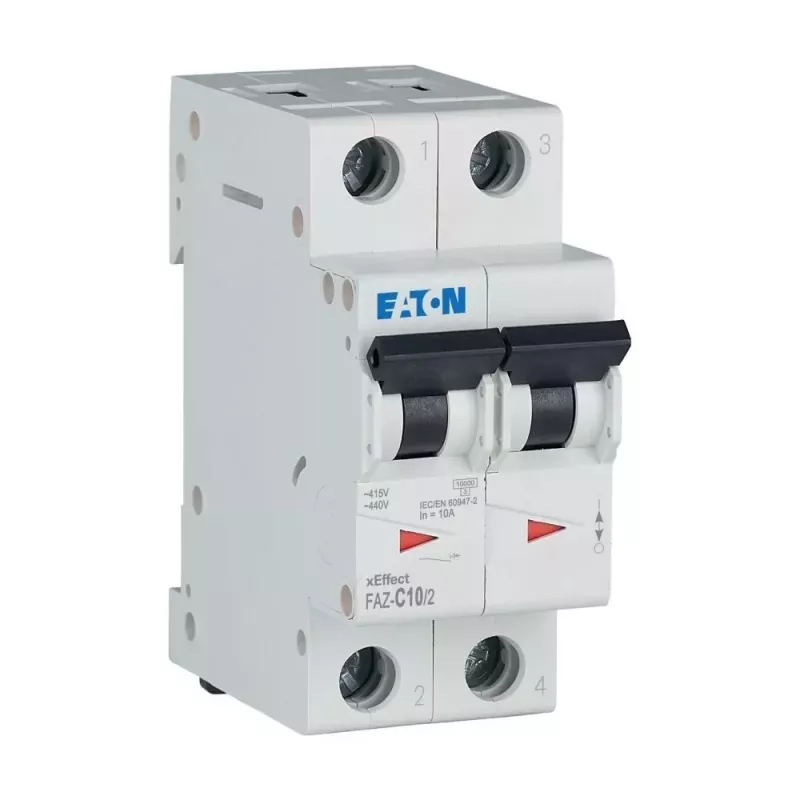 Eaton FAZ-C10/2 interruptor automático magnetotérmico (MCB), 10 A, 2 polos, tipo C, 400 V AC, 10 kA 278756
