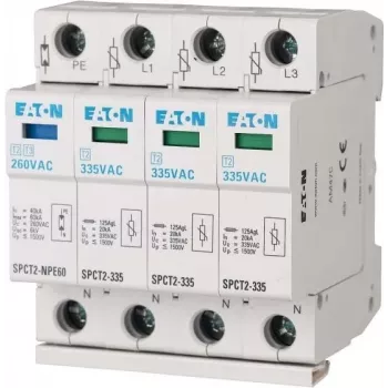 EATON SPCT2-335-3+NPE protector contra sobretensiones tipo 2, 3 fases + neutro + PE, 335 V AC, 40 kA Imax, carril DIN 167622