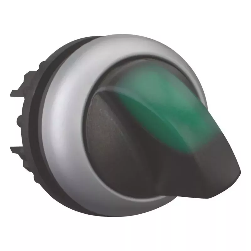 Eaton M22 accionamiento rotativo, 3 posiciones, con enclavamiento, botón negro con embellecedor plateado 284395