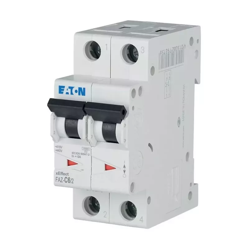 Eaton FAZ-C6/2 interruptor automático magnetotérmico (MCB), 6 A, 2 polos, tipo C, 10 kA, 230/400 V AC 278754