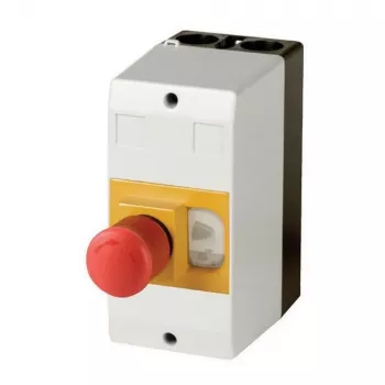 Eaton CI-PKZ01-PVT caja de control de superficie con pulsador de parada de emergencia, policarbonato, gris claro, IP65, 158 x 80 x 177 mm 281406
