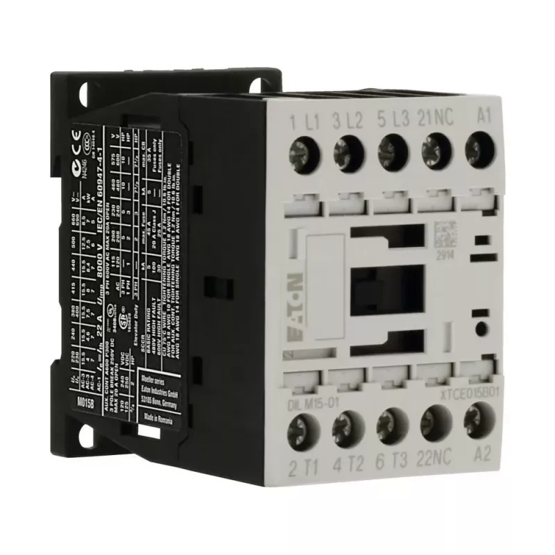 Eaton DILM15-01 contactor, 3 polos, 15 A, bobina 230 V AC, 1 contacto auxiliar NC 290093