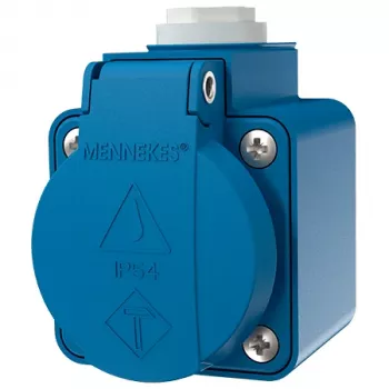 MENNEKES 10119 toma SCHUKO de pared, 16 A, 230 V, 2P+PE, IP44, azul, con tapa abatible