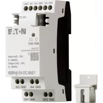 Eaton EASY-E4-DC-6AE1 módulo de control PLC, 12/24 V DC, 6 entradas digitales, 2 entradas analógicas, 4 salidas de relé, ampliable, LCD integrado