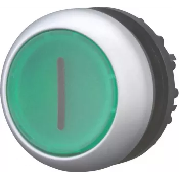 Eaton M22-DRL-G-X1 pulsador luminoso, momentáneo, LED verde, 24V AC/DC, embellecedor cuadrado titanio, 22,5mm
