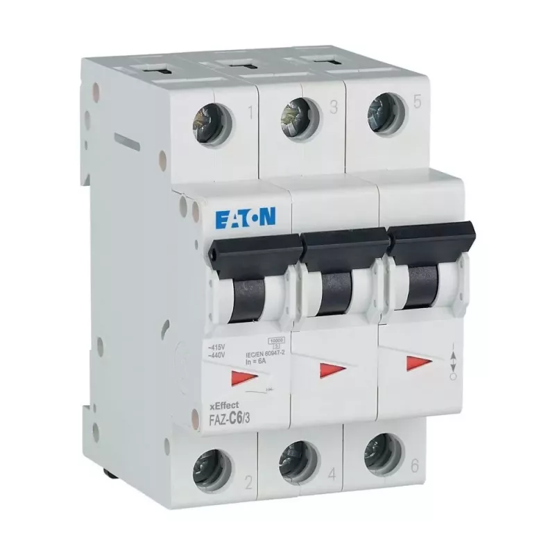 Eaton FAZ-C6/3 interruptor automático (MCB) de 6 A 3 polos con característica C, 6 kA 278867