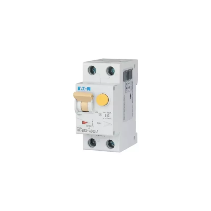 Eaton PXK-B13/1N/003-A RCBO, 13 A, 30 mA, 1P+N, curva B, 10 kA, 230 V AC, carril DIN, 2 módulos 236947