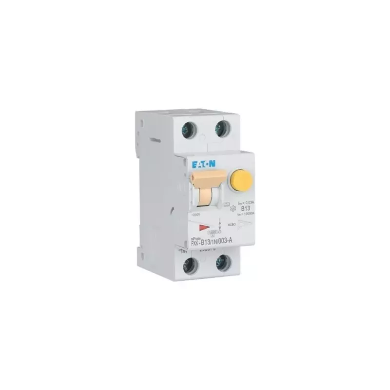 Eaton PXK-B13/1N/003-A RCBO, 13 A, 30 mA, 1P+N, curva B, 10 kA, 230 V AC, carril DIN, 2 módulos 236947