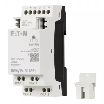 Eaton easyE4 AC módulo de ampliación, 4 entradas digitales, 4 salidas de relé, 100-240 V AC, carril DIN EASY-E4-AC-8RE1