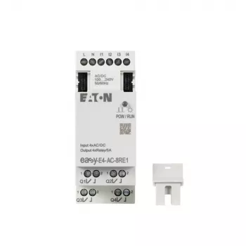 Eaton easyE4 AC módulo de ampliación, 4 entradas digitales, 4 salidas de relé, 100-240 V AC, carril DIN EASY-E4-AC-8RE1