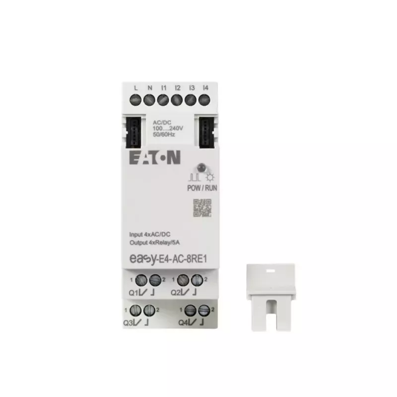 Eaton easyE4 PLC módulo de ampliación de E/S, 4 entradas digitales, 4 salidas de relé EASY-E4-AC-8RE1