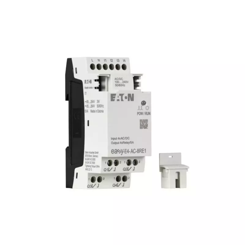 Eaton easyE4 PLC módulo de ampliación de E/S, 4 entradas digitales, 4 salidas de relé EASY-E4-AC-8RE1
