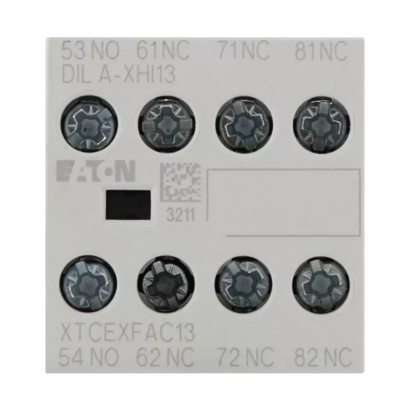 Eaton DILA-XHI13 bloque de contacto auxiliar, 4 polos, 1NO+3NC, bornes de tornillo, montaje frontal, para contactores DILM7-DILM38, negro/blanco 276425
