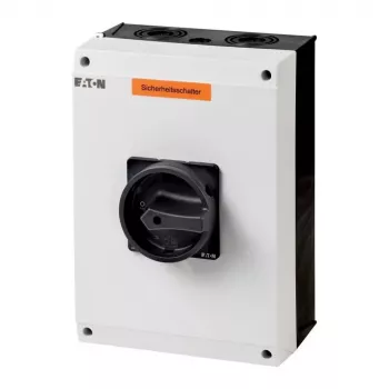 Eaton P3-100/I5/SVB-SW/HI11 interruptor principal tripolar 100 A, montaje en superficie, IP65, empuñadura giratoria roja/amarilla, bloqueable, 1NO+1NC 207375