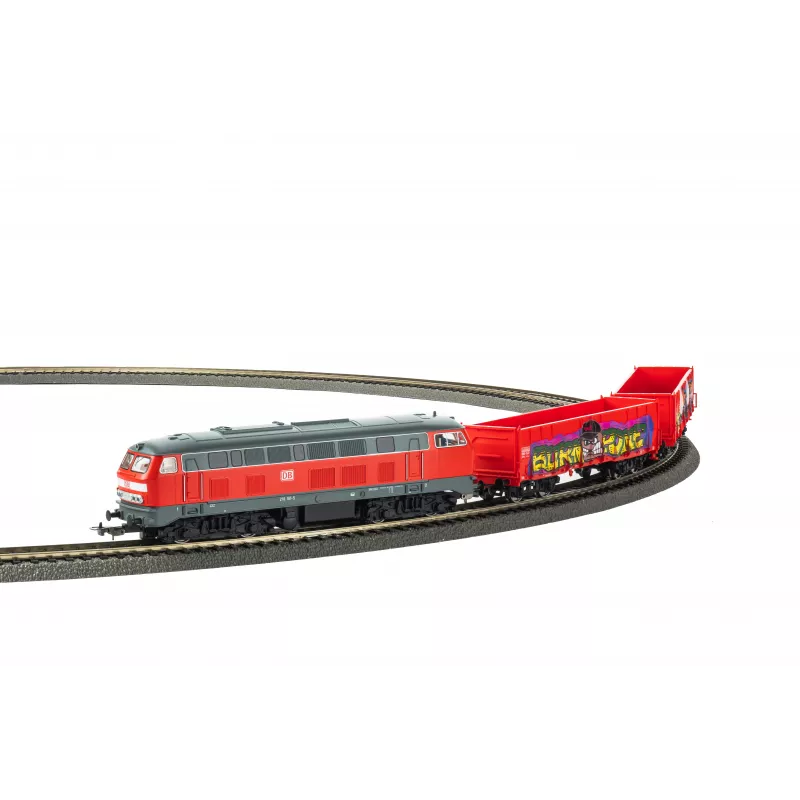 PIKO 57032 set de inicio infantil tren de mercancías BR 218 DB AG con dos vagones Eaos abiertos