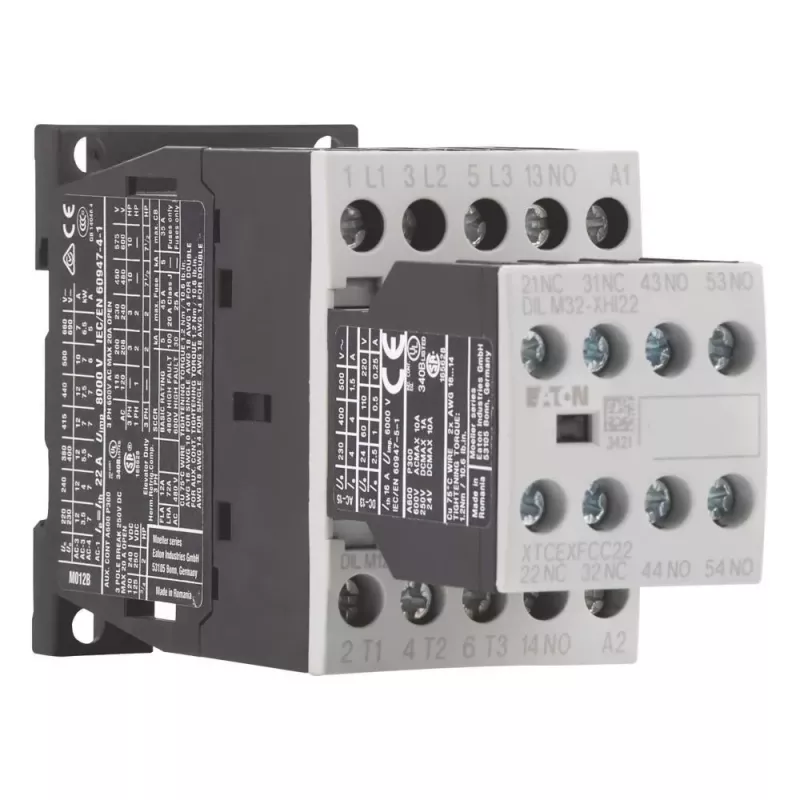 Eaton DILM12-32(24VDC) contactor de potencia, tripolar, 12 A, bobina 24 V DC, 1 NO + 2 NC, bornes de tornillo, IP20, montaje en carril DIN/atornillado 276950