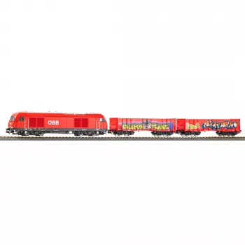 PIKO 57033 H0 set de inicio infantil tren de mercancías ÖBB Rh 2016 con dos vagones Eaos abiertos