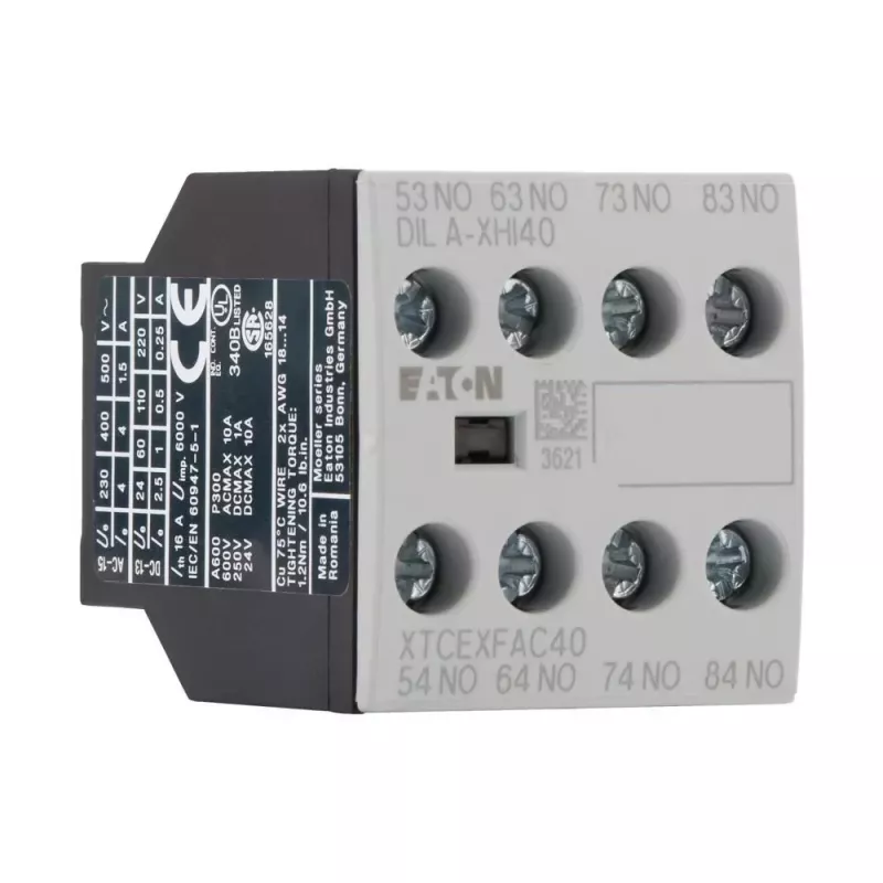 Eaton DILA-XHI40 bloque de contactos auxiliares, 4 NA, montaje frontal, bornes de tornillo, negro/blanco 276428