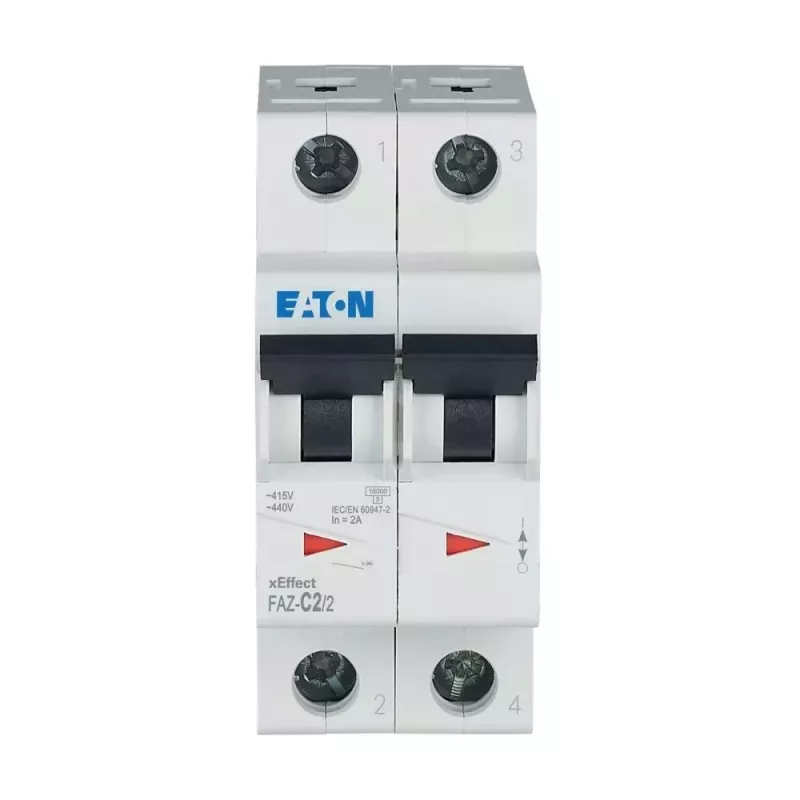 Eaton FAZ-C2/2 interruptor automático (MCB), 2 A, 2 polos, característica C, 230/400 V AC, 10 kA 278748