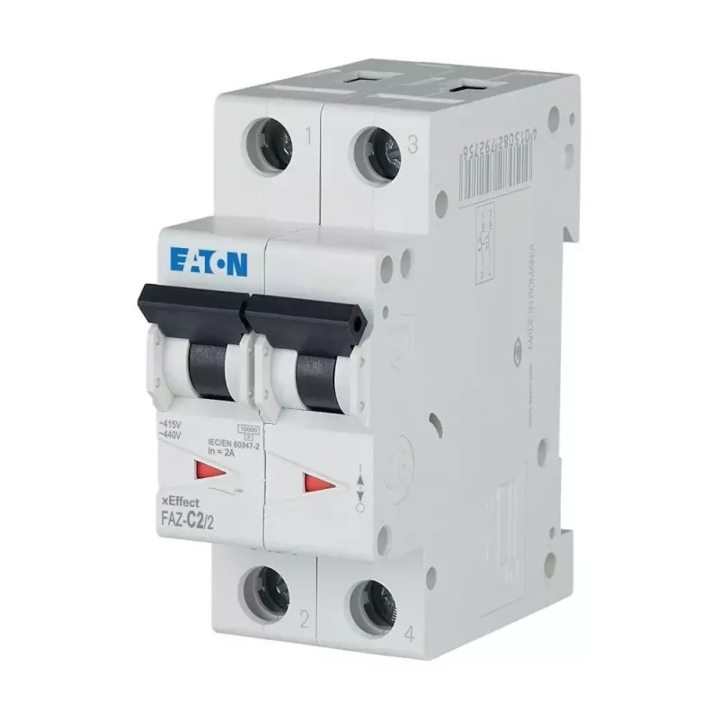 Eaton FAZ-C2/2 interruptor automático (MCB), 2 A, 2 polos, característica C, 230/400 V AC, 10 kA 278748
