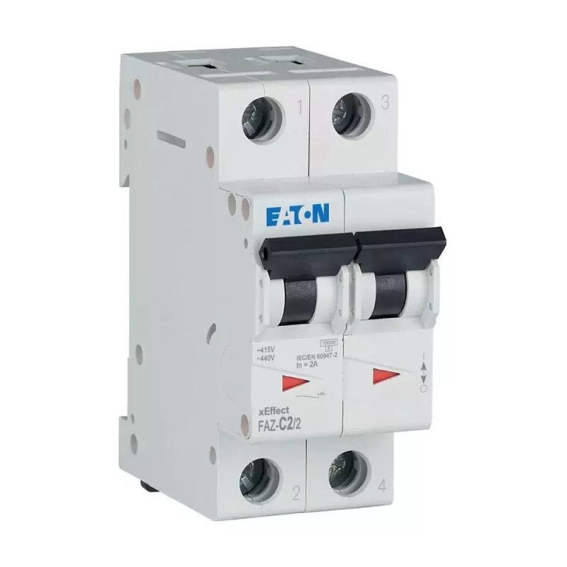 Eaton FAZ-C2/2 interruptor automático (MCB), 2 A, 2 polos, característica C, 230/400 V AC, 10 kA 278748