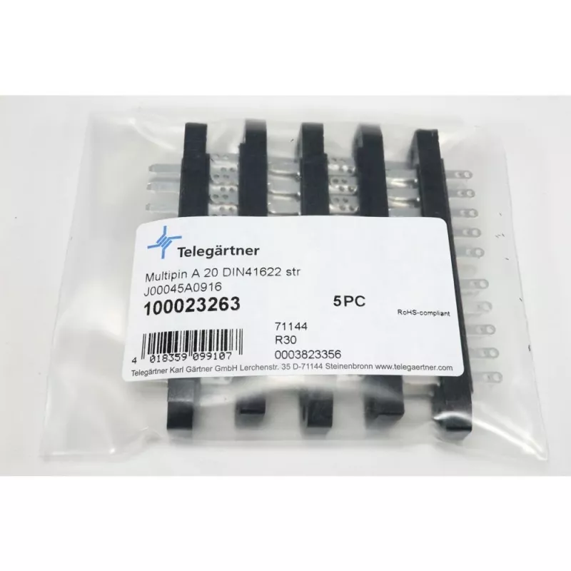 TELEGÄRTNER DIN 41622 conector asimétrico de regleta de cuchillas de 20 polos, conexión por soldadura, macho, A 20 J00045A0916