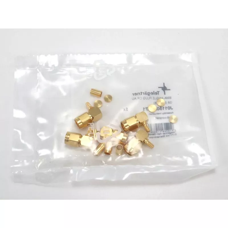 Telegärtner conector macho SMA acodado crimp para RG-316, oro, pack de 5 (J01150A0071)